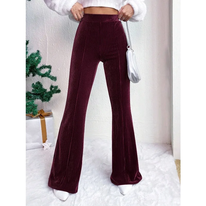 Women Corduroy High Waist Flare Wide Leg Pants Loose Straight Casual Trousers Autumn Winter Sport Streetwear Sweatpant Fleece