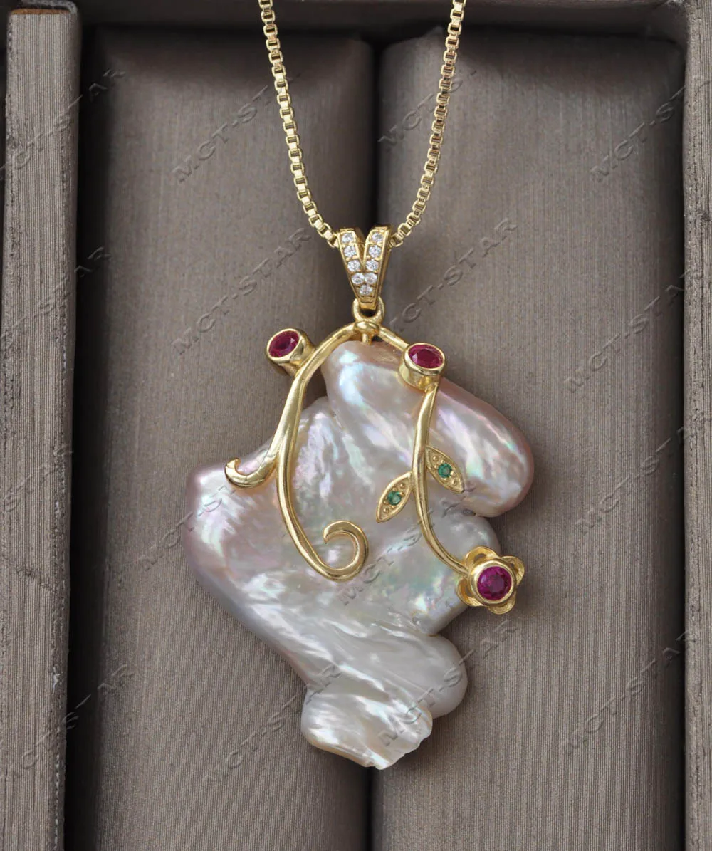 

Z13592 Big 33mm Baroque Pink Lavender Keshi Pearl Pendant Custom Jewelry