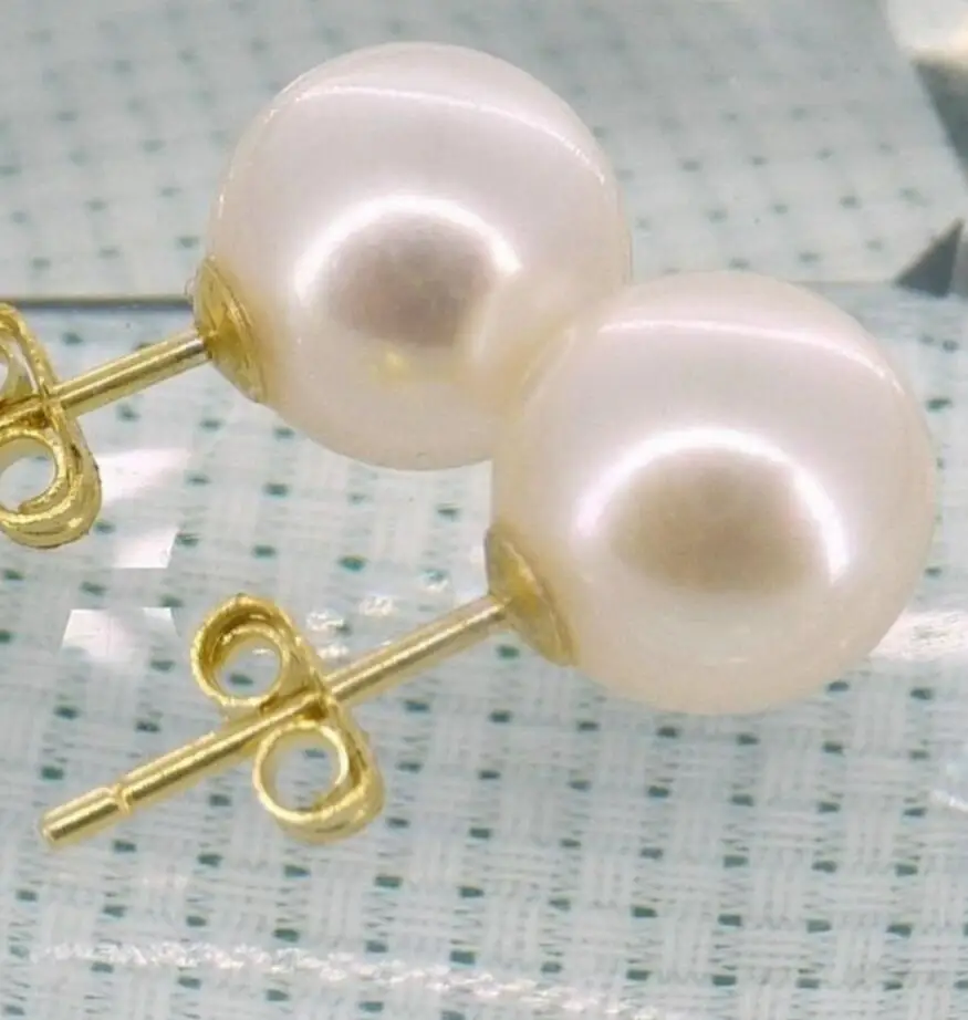 

Jewelry HOT 7.5MM AAA++ 100% Natural WHITE GRADE AKOYA PEARL STUD EARRINGS 18K YELLOW GOLD SOLID