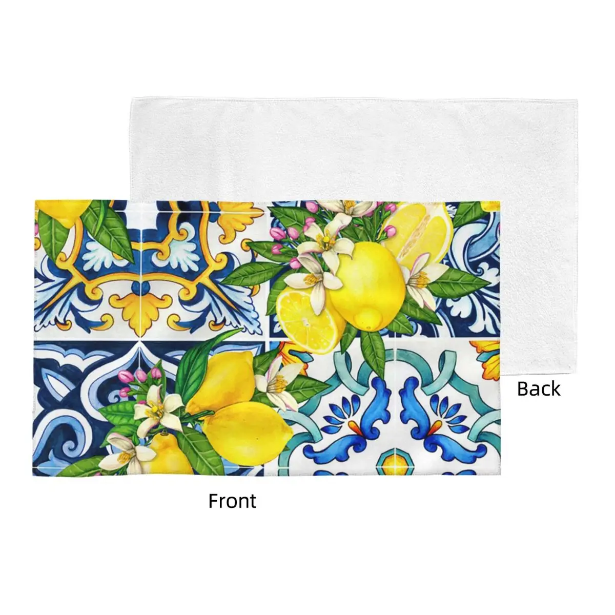 Custom Bright Mediterranean Sicilian Tiles With Citrus Lemons Soft Face Towel Quick Dry Pool Bath Cotton Towels Absorbent