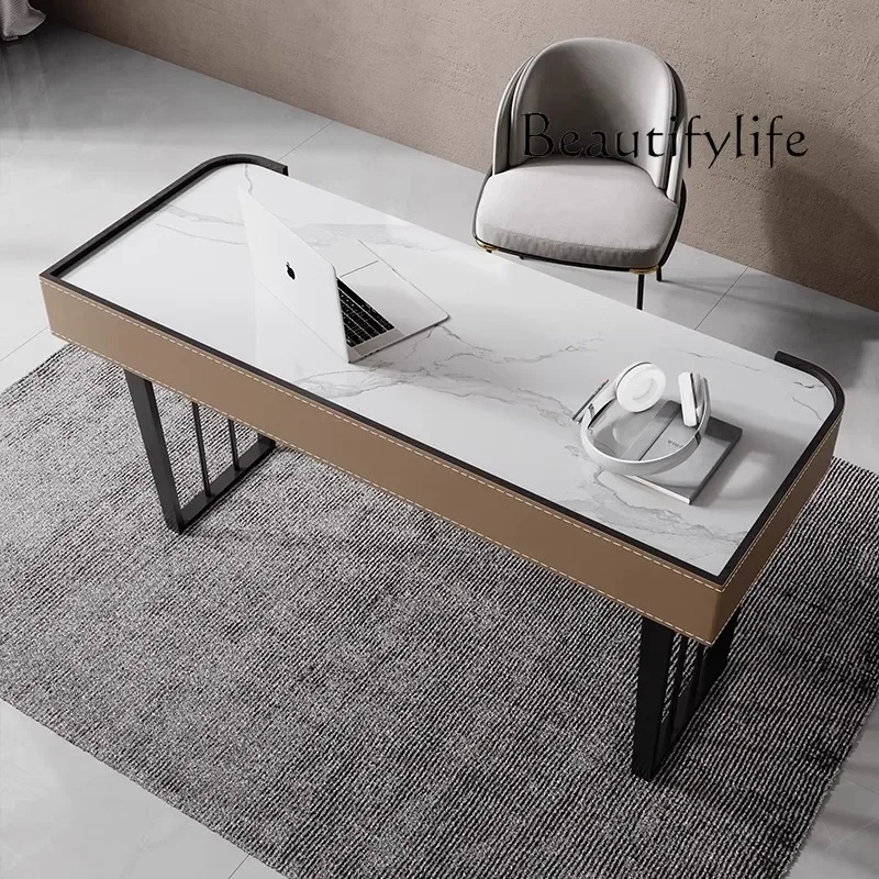 

S BK Slate Light Luxury Desk Saddle Leather Writing Italian Minimalist Modern Home Office Computer Desk Modern