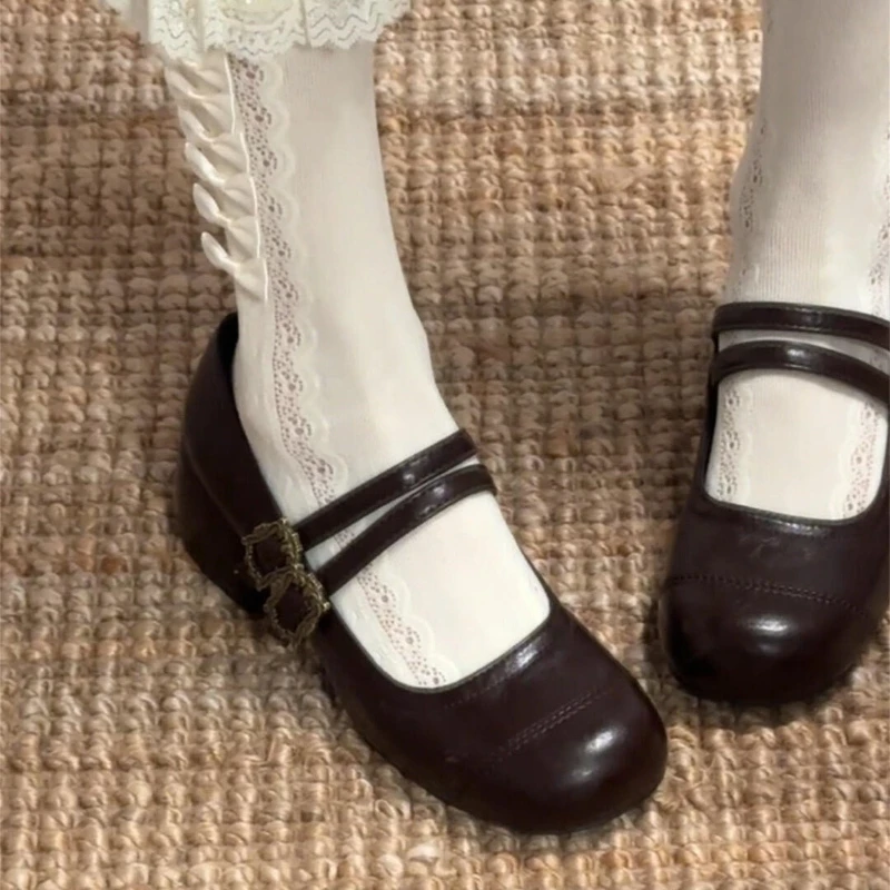 

2026 New Spring Thick Heel Women Mary Jane Shoes Fashion Metal Buckle Strap Shoes Ladies Outdoor Slip On Elegant Dress Pumps
