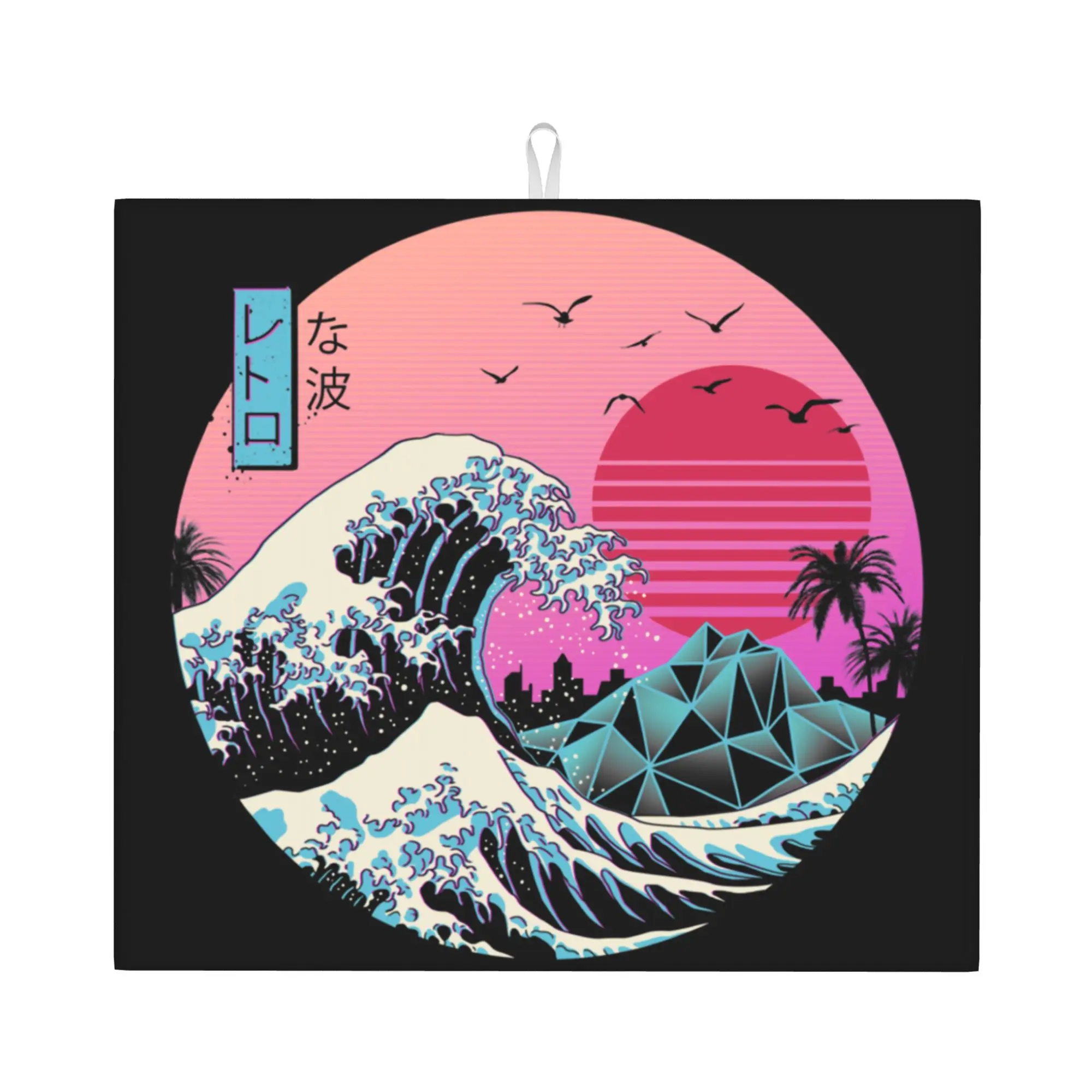 The Great Wave off Kanagawa Non Slip Kitchen Counter Protector Mat Barware Tableware Reusable  Bathroom Drying Mat For Kitchen