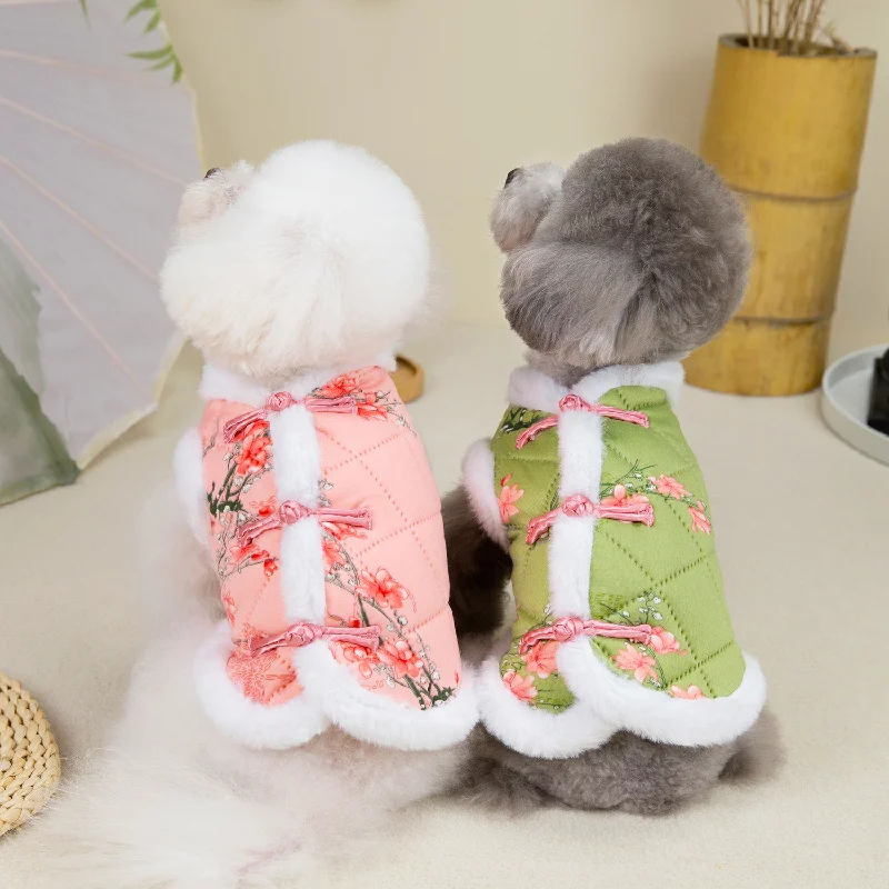 

Pet Winter Warm Coat Puppy Clothes for Small and Medium Doggy Pomeranian Chihuahua Jacket With Flower Vintage Outdoor Clothing