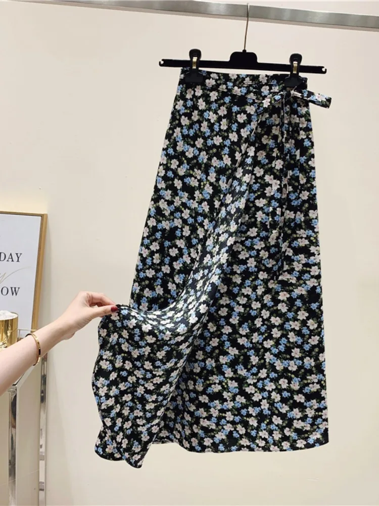 تنورة عالية الخصر على شكل حرف a ميدي للنساء مطبوع عليها زهور شيفون لف Bodycon ربيع الخريف مقاس كبير n Sle مكتب تخفيف #4
