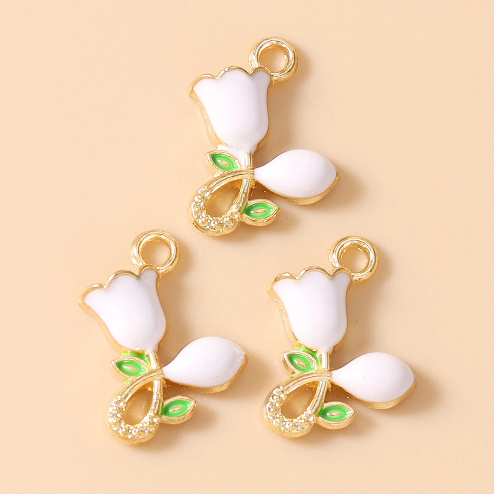 Leslie 20 Stück Charms, 11 x 12 mm, niedlicher bunter Rosenblüten-Charm-Anhänger für handgefertigte Ohrringe, Armbänder, Halsketten, Schmuckherstellung, Basteln – Detail 10