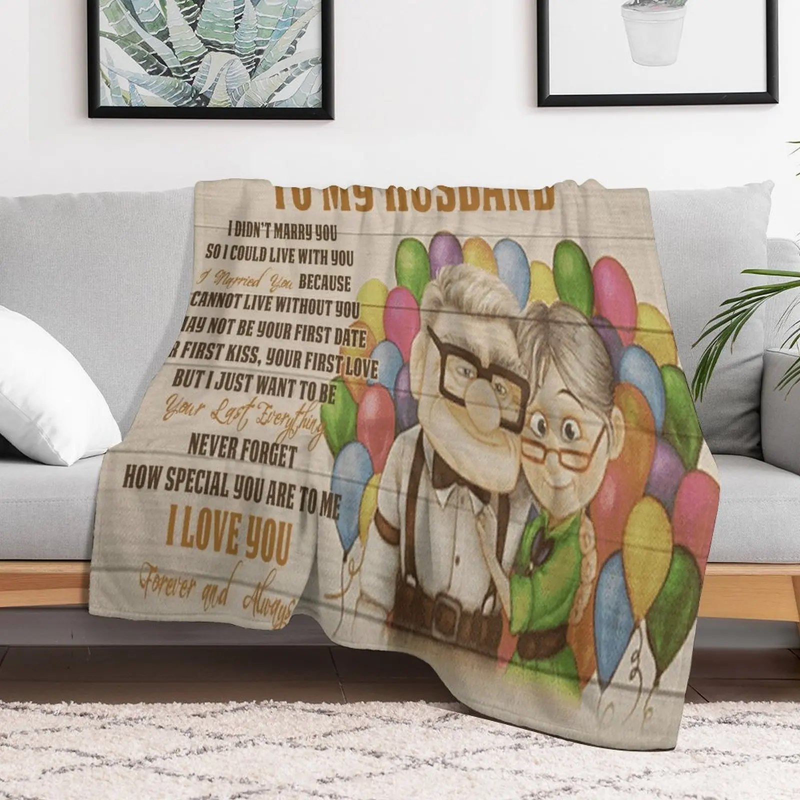 

Carl And Ellie To My Husband I Love You Forever And Always, Valentines Gift For Husband Throw Blanket Large Blankets