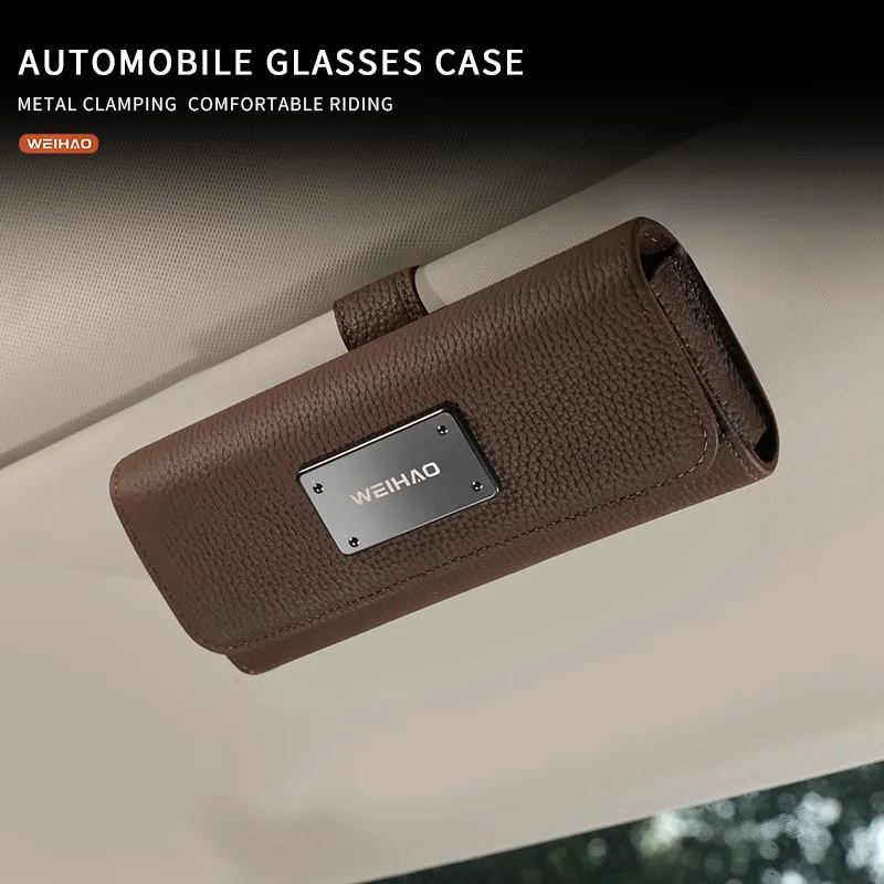 

Car glasses clip High end leather myopia glasses Pressure resistant sunglasses box Multi kinetic car glasses storage box Ticket