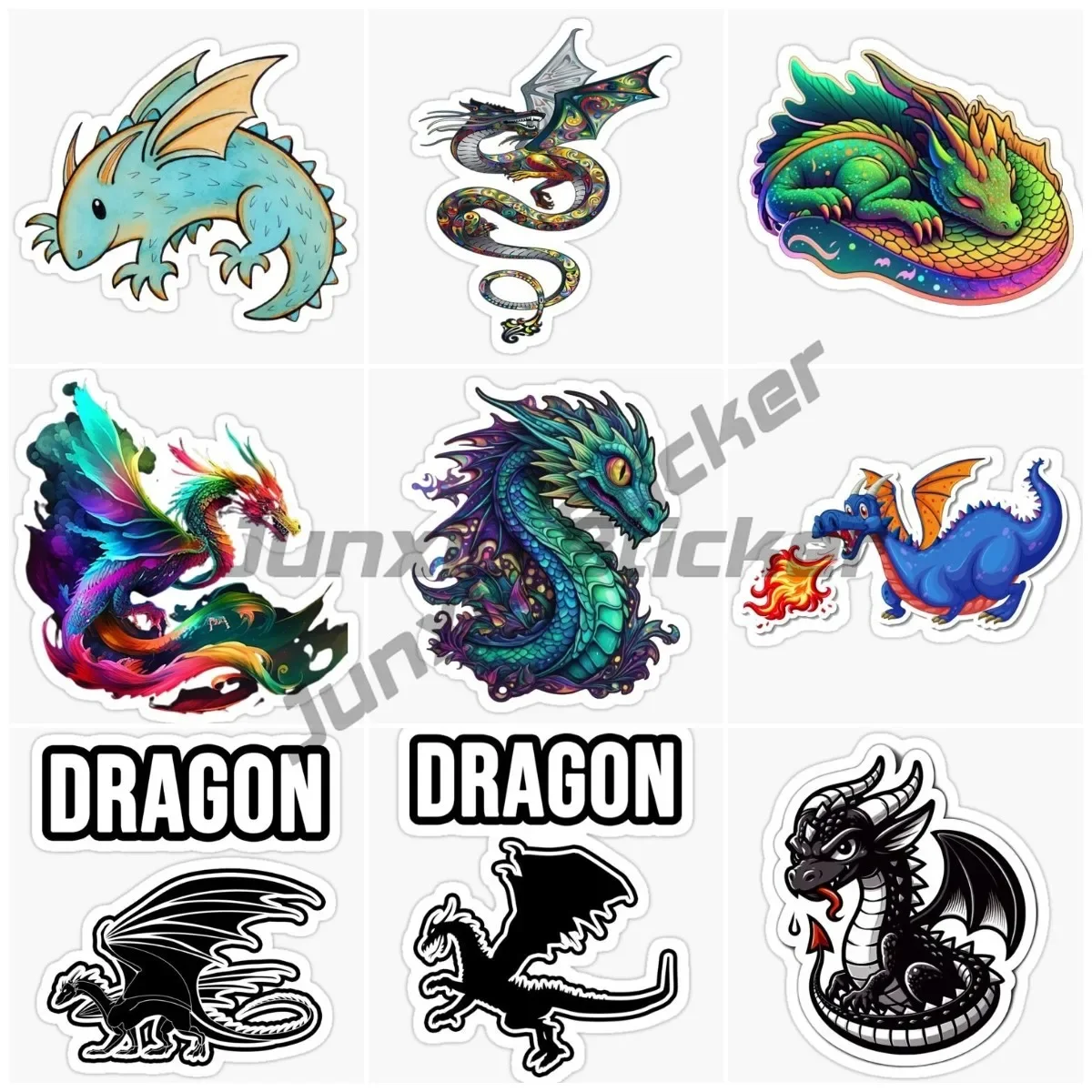 

Cartoon Cool Fire Wings Dragon Creative PVC Sticker for Decorate Wall Car Bumper Window Bicycle Decal Accessories