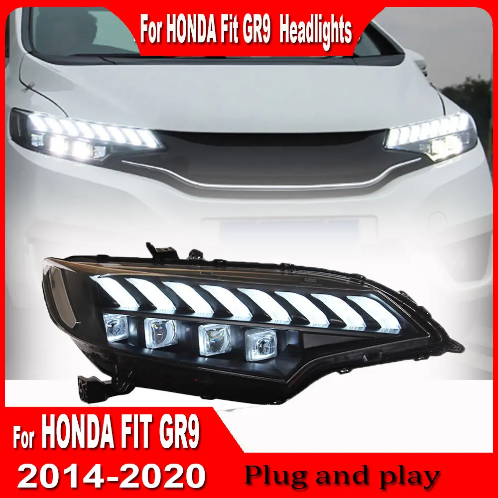 Car LED Headlights for Honda Fit Jazz 2014 2015 2016 2017 2018 2019 2020 Head Lamp LED DRL Red Evil Eye Dynamic Signal lights