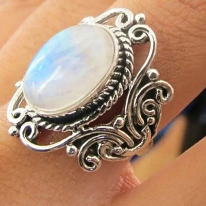 Trendy New Design Electroplated Openwork Moonstone Ring Fashion Punk Street Style For Women Girls Party Jewelry s