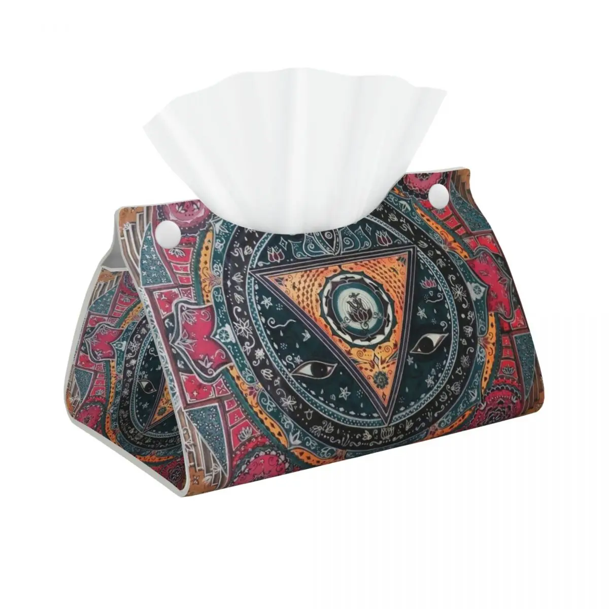 Custom India Mandala Zen Buddha Tissue Box Cover Rectangular PU Leather Facial Tissue Box Holder for Bathroom Office