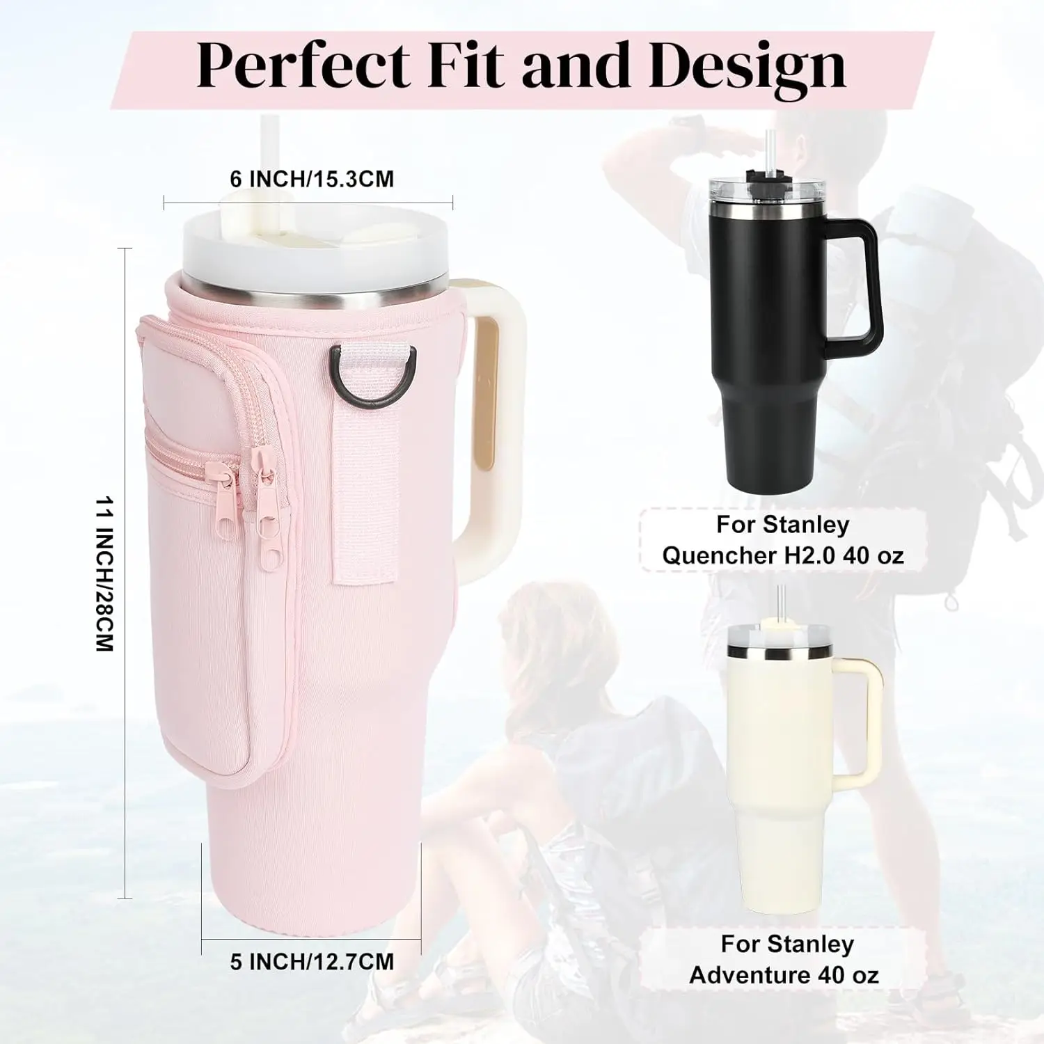 TY Letters Water Bottle Holder Bag with Strap for 40oz Water Bottle Carrier Bag for Travel Hiking Camping Accessories