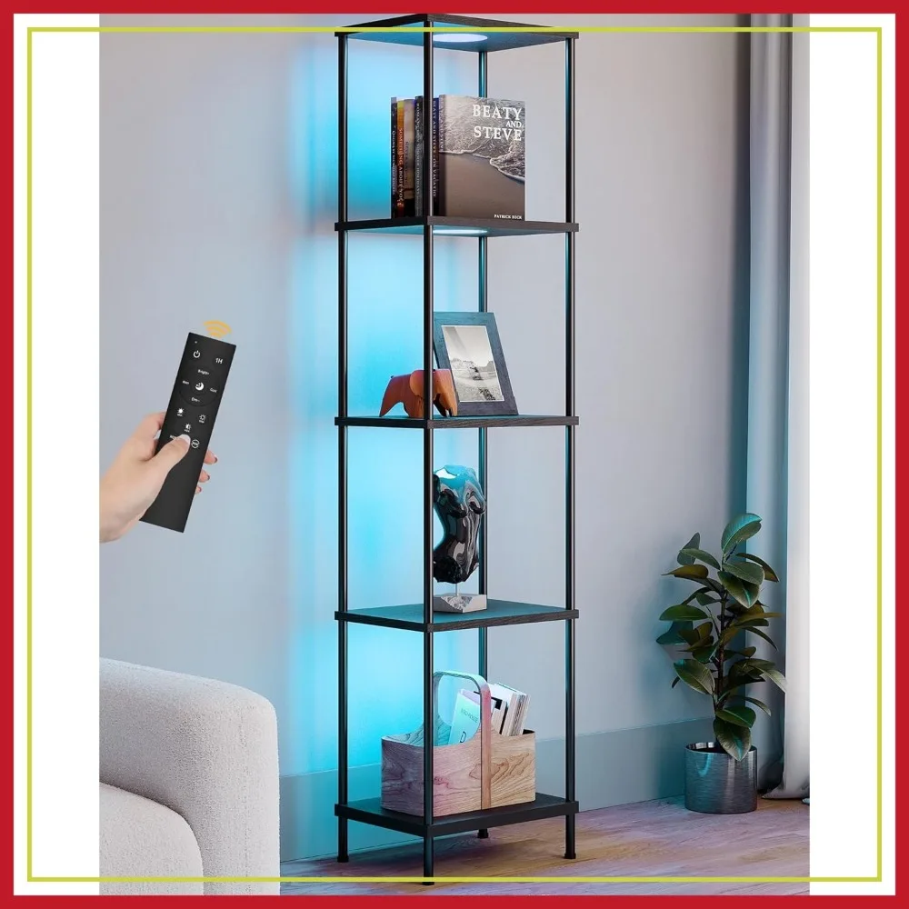 

5-Tier Corner Display Shelf with RGBW Light, 65.4in Tall Floor Lamp, Black