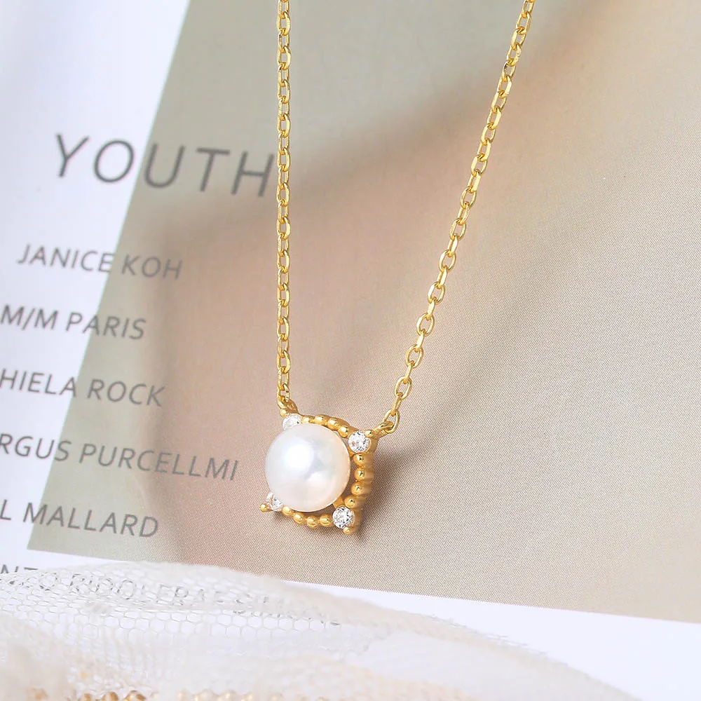 LAMOON Pearl Pendant For Women925 Silver Natural Freshwater Pearl Necklace 14K Gold Plated Fine Jewelry Korean Necklace LMNI028