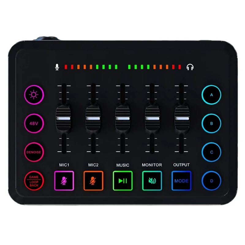 

48V Sound Card Audio Mixer Rechargeable Audio Interface RGB Mixer With XLR Microphone Interface For Podcasting/Recording