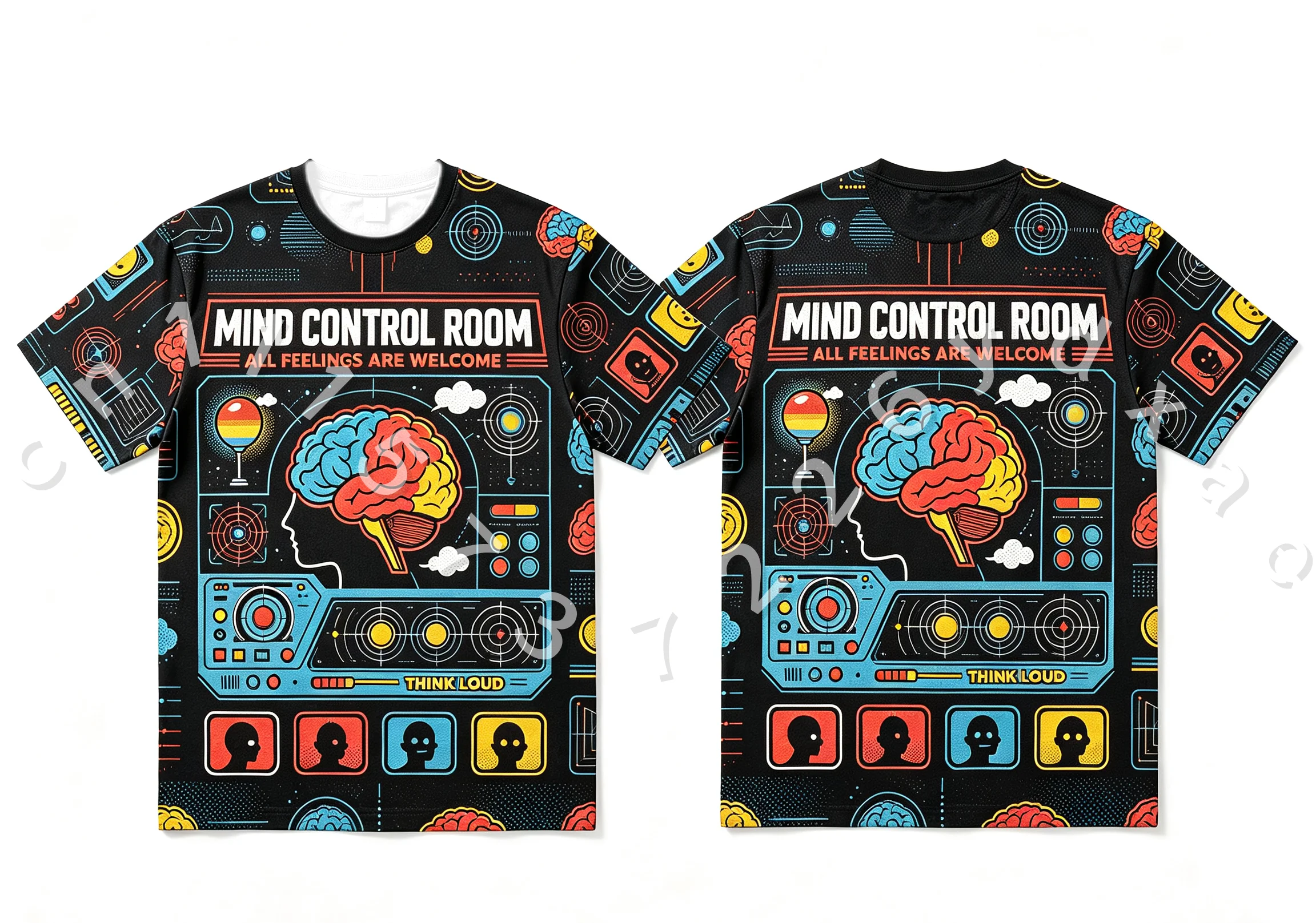 Rainbow Train Emotion Expression Printed Tee Vintage Cute Cartoon Brain Mood Design Breathable Polyester Oversized T-shirt
