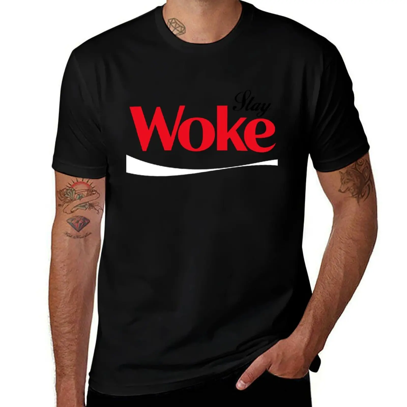 Stay Woke Soda Logo Parody T-Shirt Gym Wear Breathable Short Sleeve Tee
