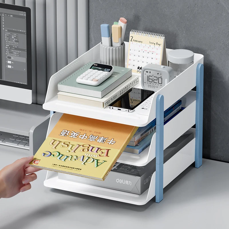 

Desktop File Organizer Office Stackable A4 Papers Books Storage Trays 2/3/4 Layers Student Dormitory Bookshelf Desk Shelf