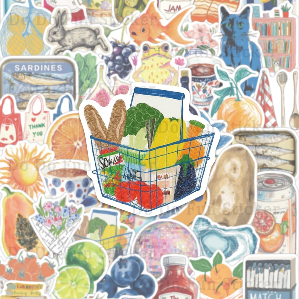 50 Uds. Vintage costa creativa comida destacada pegatina artística de dibujos animados tomate naranja sardina pasta de fresa pepino encurtido libro DIY