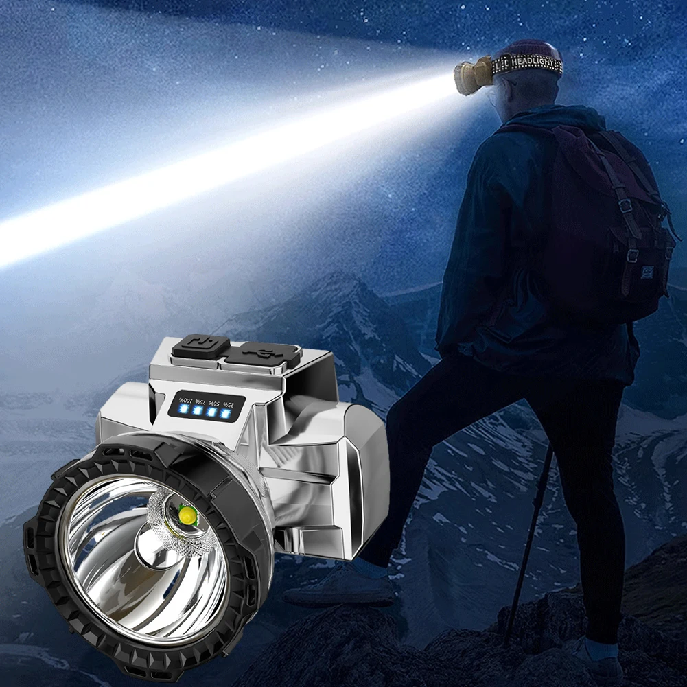 New LED Headlamp Rechargeable Strong Light Head Lamp for Outdoor Camping Multi Function Headlight Fishing Head Light Flashlight