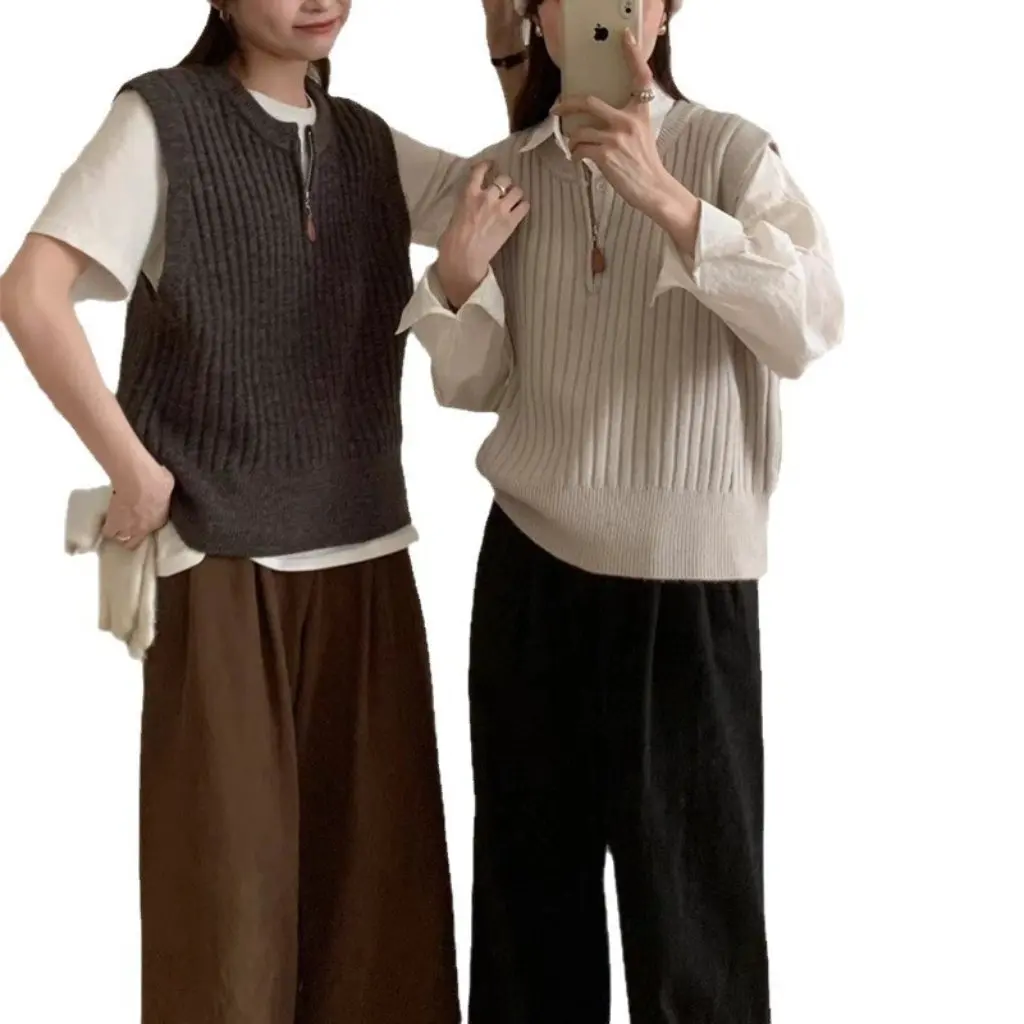 

KANING женский свободный вязаный жилет на молнии с круглым вырезом, короткий однотонный свитер с капюшоном, осенний новый стильный многослойный топ