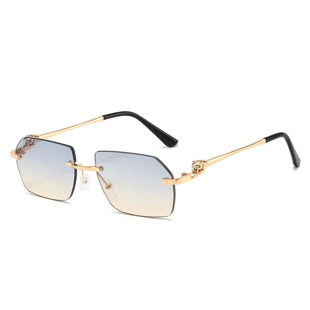 with Leopard Temples Edge-Cut Sunglasses Irregular Shape Summer Street Shades Frameless UV Protection Sun Glasses