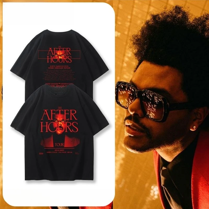 2026 Unisex After Hours Tour Graphic Tee The Weeknd Vintage Red Font Print Black Cotton Casual Music Fan Tshirt