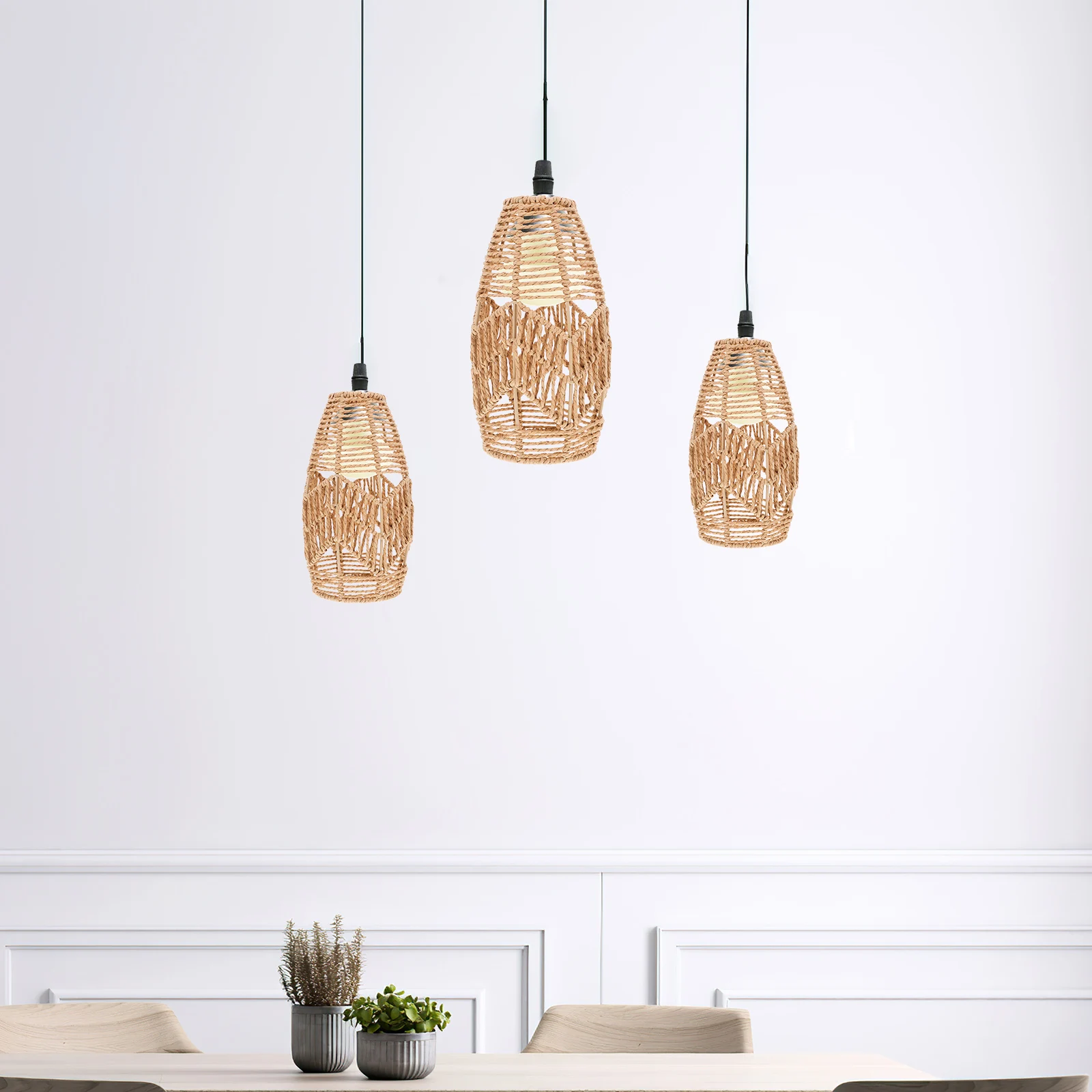 

Ручной бумажный веревочный абажур в стиле бохо, тканый подвесной светильник в стиле фермерского дома, абажур из ротанга, крышка лампы, декоративный потолочный вентилятор