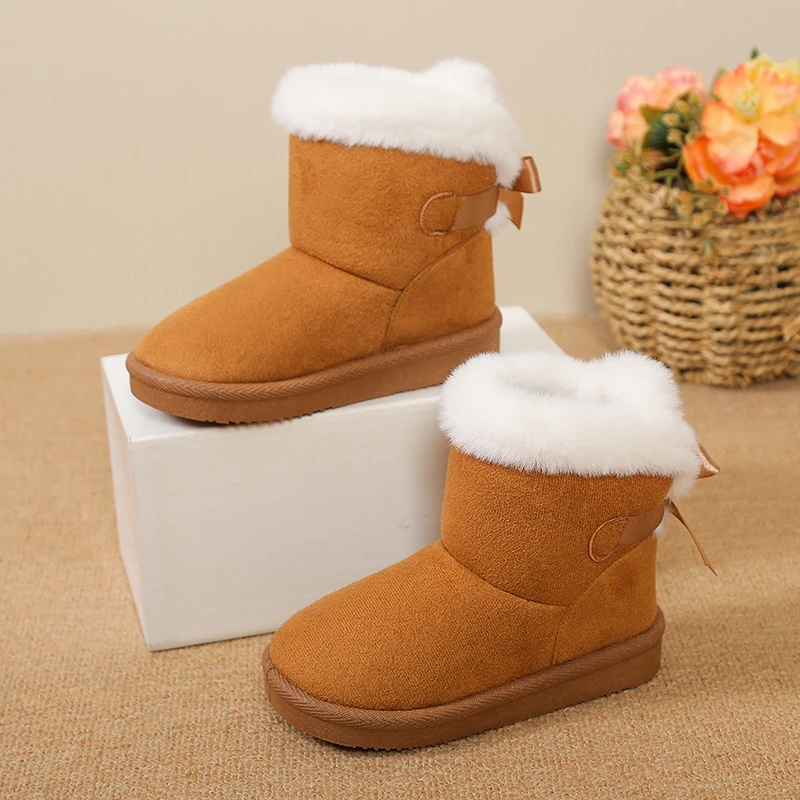 

2025Зимние плюшевые сапоги для детей, толстые теплые зимние сапоги на меху для мальчиков и девочек, нескользящая мягкая теплая хлопковая обувь для детей, зимняя обувь