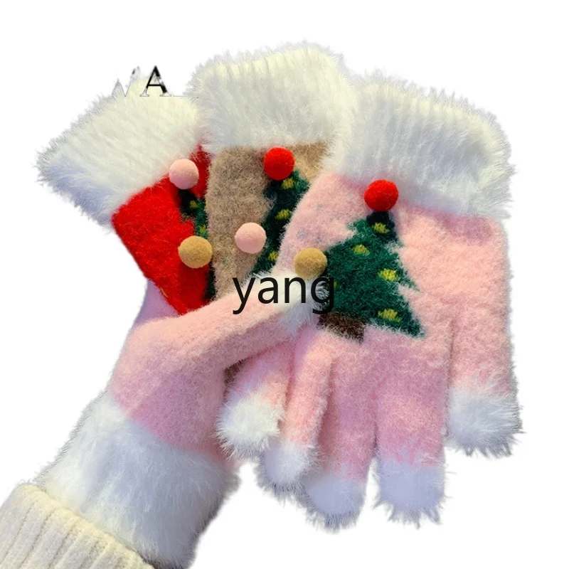 CX cute Christmas tree knitted thermal gloves windproof and cold outdoor riding fingers