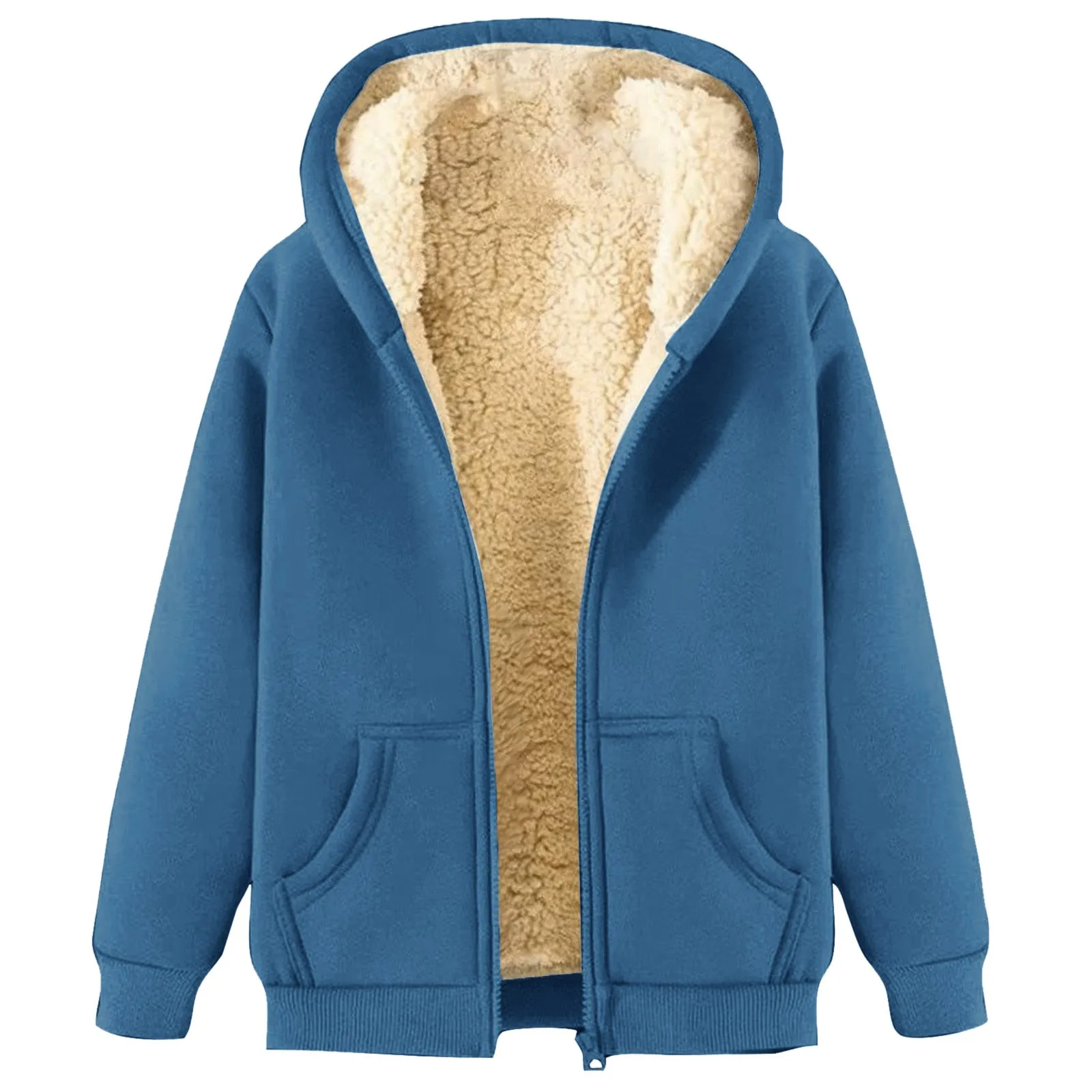 Winter Fleece Line Jacket Women\'s Solid Hooded Coat Autumn Winter Warm Long Sleeve Plush Coat Female Outerwear Fuzzy Jacket