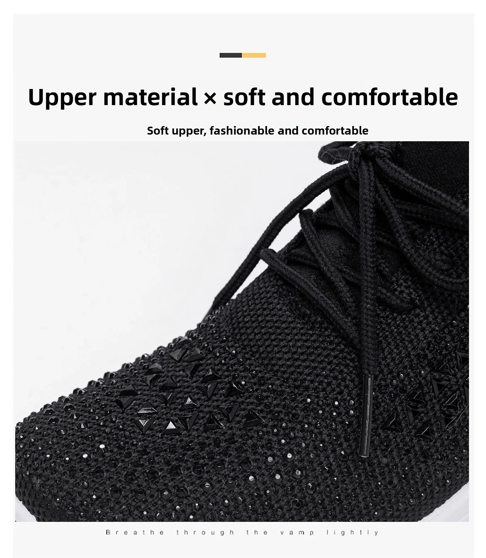 Damen-Sneaker mit Strass-Keilabsatz, atmungsaktives Strickobermaterial, versteckter Absatz, Schnürung, modische Plateau-Walkingschuhe – Detail 3