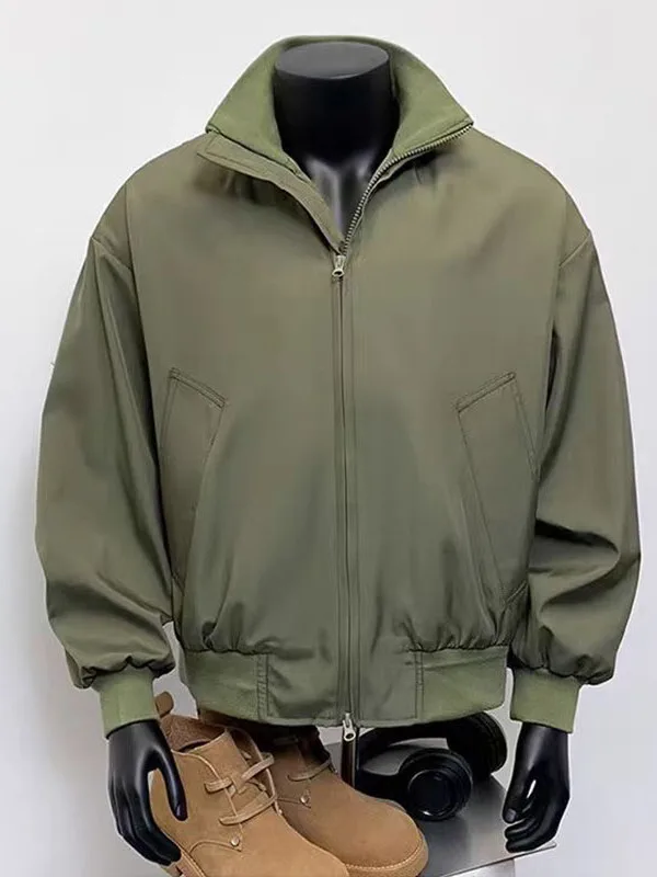 

American Retro Pilot Jaet Men's Spring Stand Collar Premium Casual Loose Thin Windproof Top Coat Polyester Fiber Long Sv...