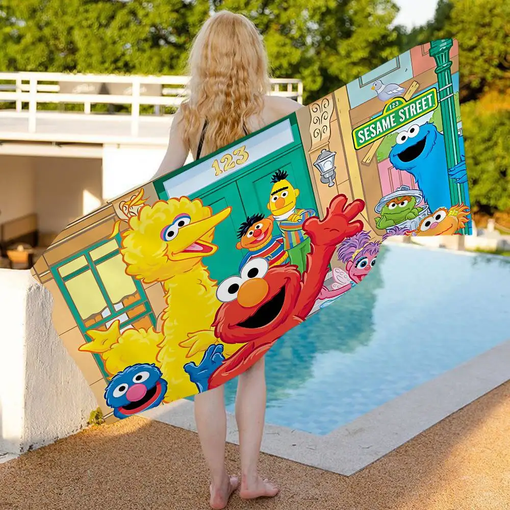 Cartoon S-Sesame Cookies S-Street Bath Towel Microfiber Soft Water Absorbing Breathable For Girl Kids Decorative Cartoon Towel