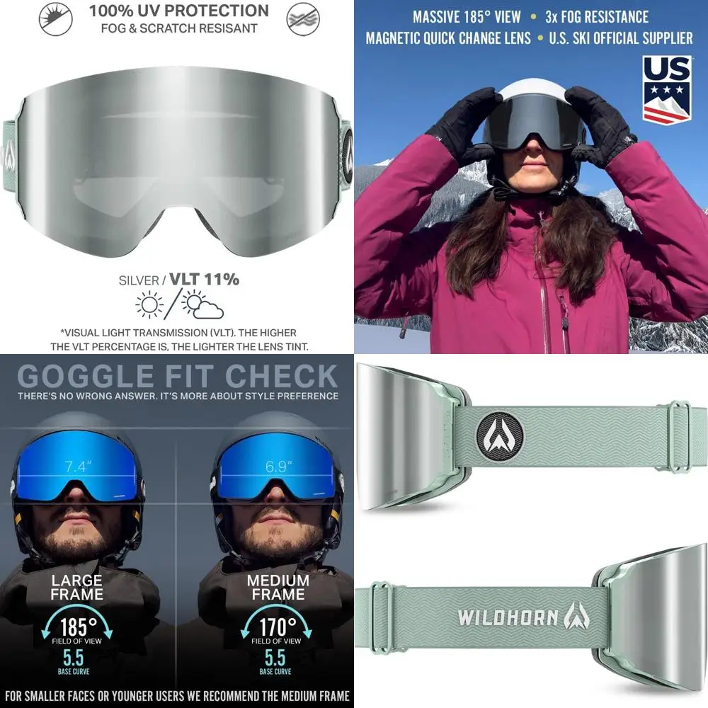 

Ultra Wide Field of View 185° Ski Goggles, Anti-Fog and Scratch-Resistant, 100% UV Protection for Men and Women