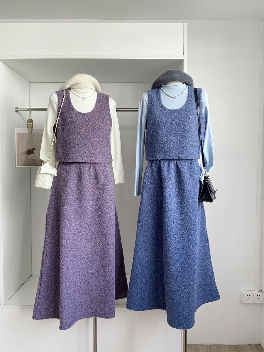 

Fashionable Korean Style Long Sleeve High Waist Slimming Mid-Length Dress And T-Shirt Set Anti-Aging Versatile Autumn Winter ...