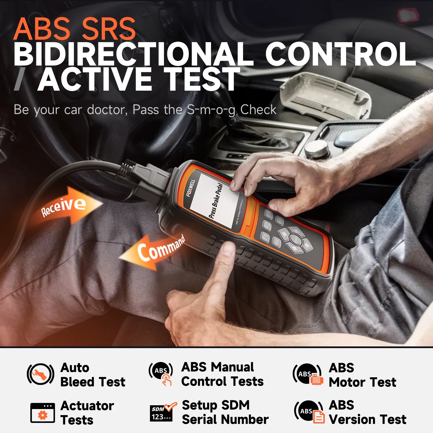 FOXWELL NT630 Plus Wireless OBD2 Scanner with ABS and SRS, 2024 ABS Scan Tool Bleeding Brake SRS Scanner Car Code Reader