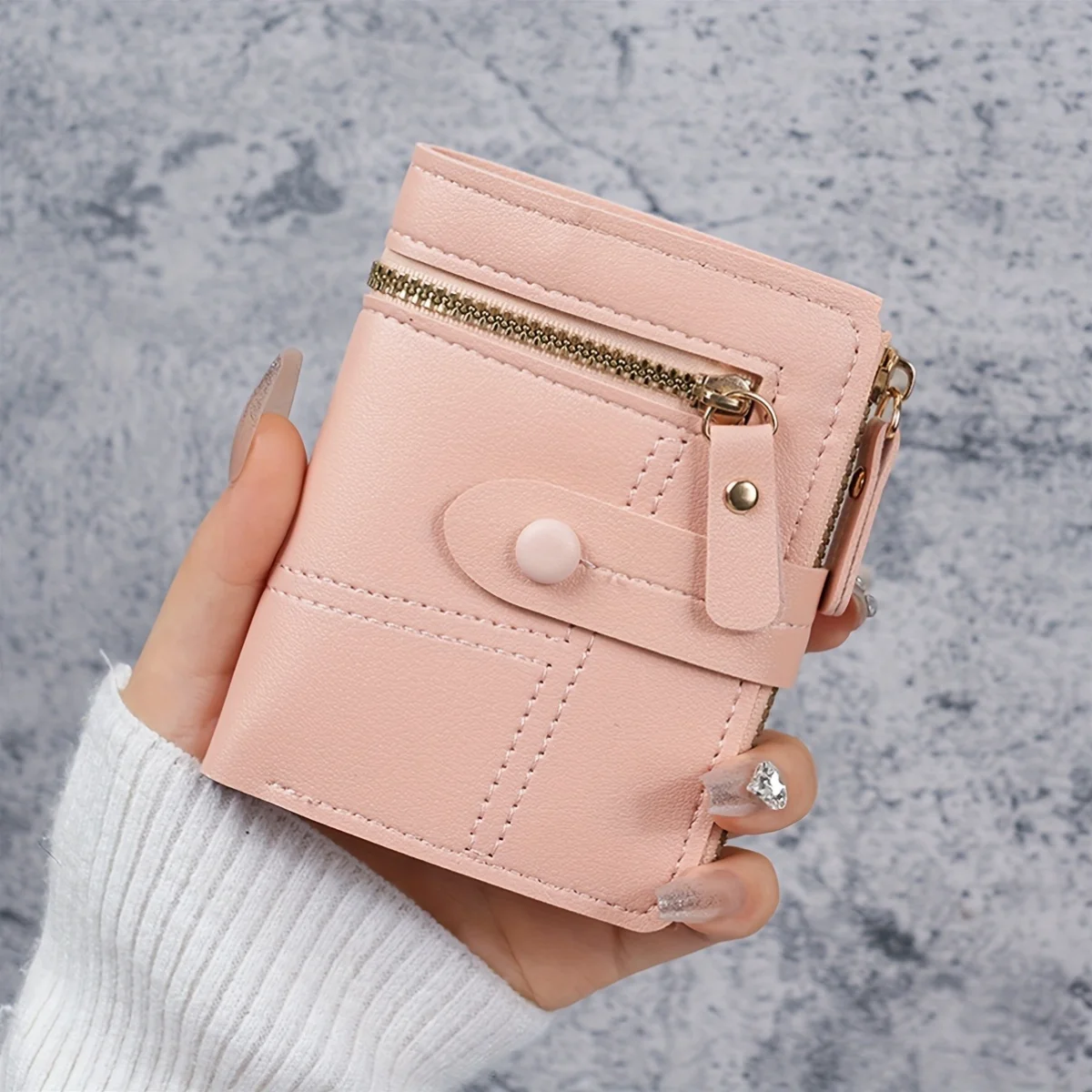 

New Women'S Short Double Zipper Coin Purse Bank Card Credit Card Storage Bag Multi-Card Slot Wallet with Zipper Closure
