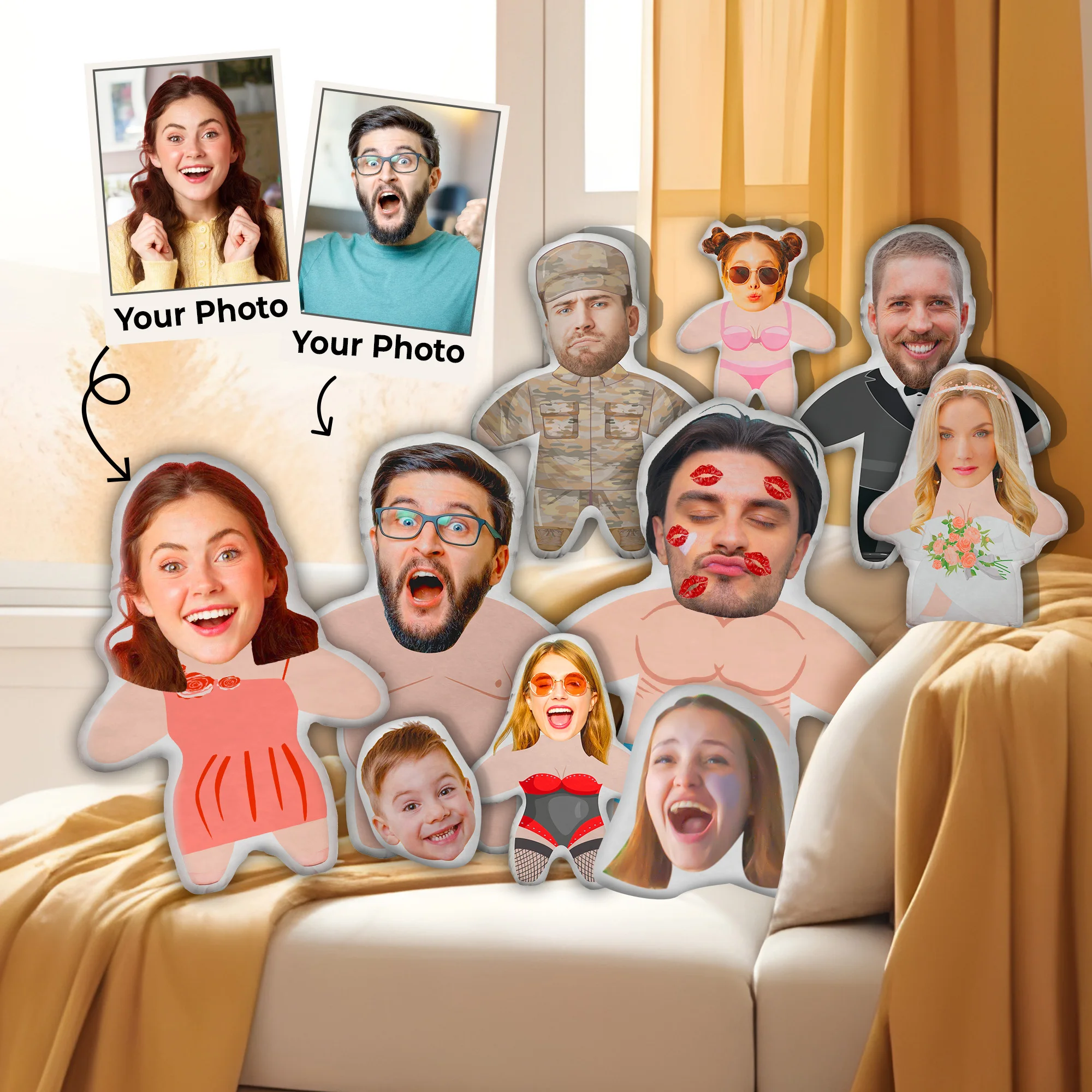 

Custom Photo Cushion Humanoid Personalized Filling photo Cushion DIY Pillow for Putting Picture of Parent and Couple Christmas