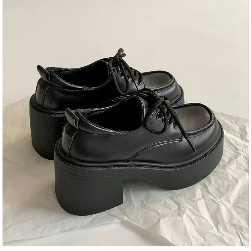 

Retro Woman Loafers Shoes British Style Black Leather Casual Shoe Luxury Mary Janes Shoe Elegant High Heels Pumps Zapatos Mujer