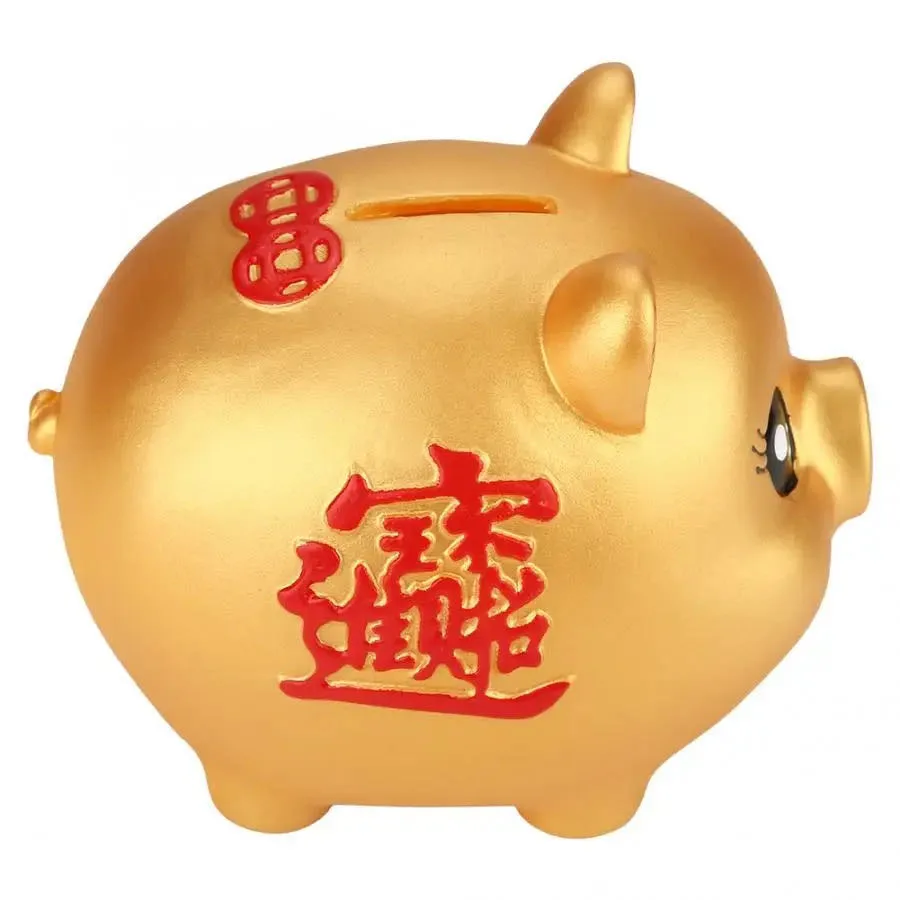 Golden Piggy Bank Plastic Money Saving Box, Decoração de casa bonito, Money Saving Case, Piggy Bank, 1Pc