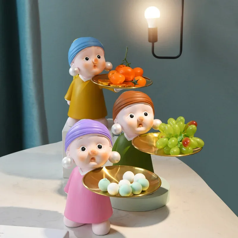 

25cm Nordic Pearl Earring Storage Tray Creative Figurines resin Arts and Crafts Porch key Storage living room decoration