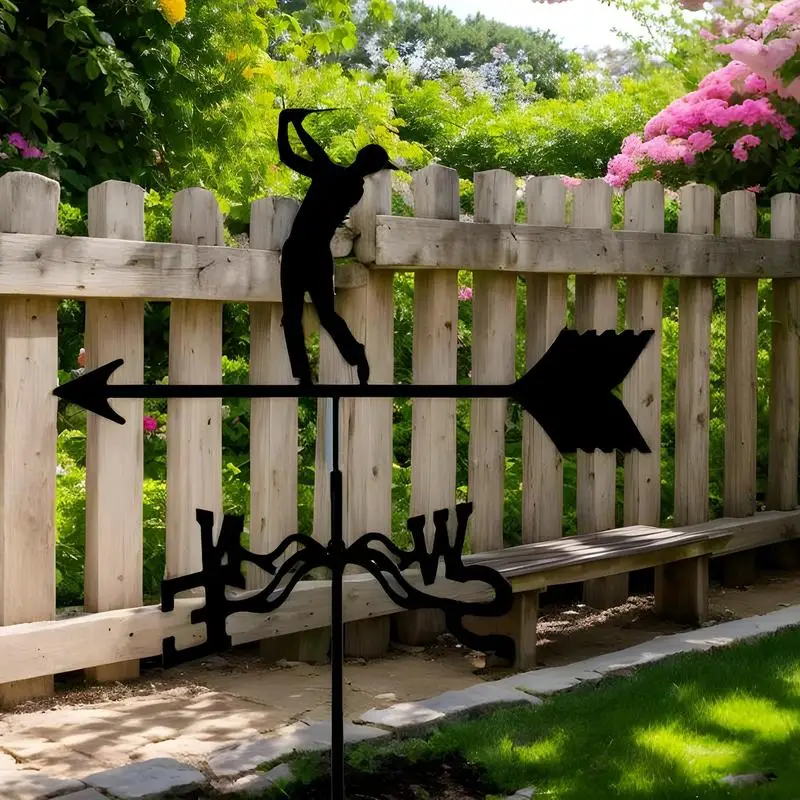 Weather Vanes for Yard Weather-Resistant Wind Vane Golf Design Direction Indicator Metal Spinner Rust-Proof Roof Mount for Porch