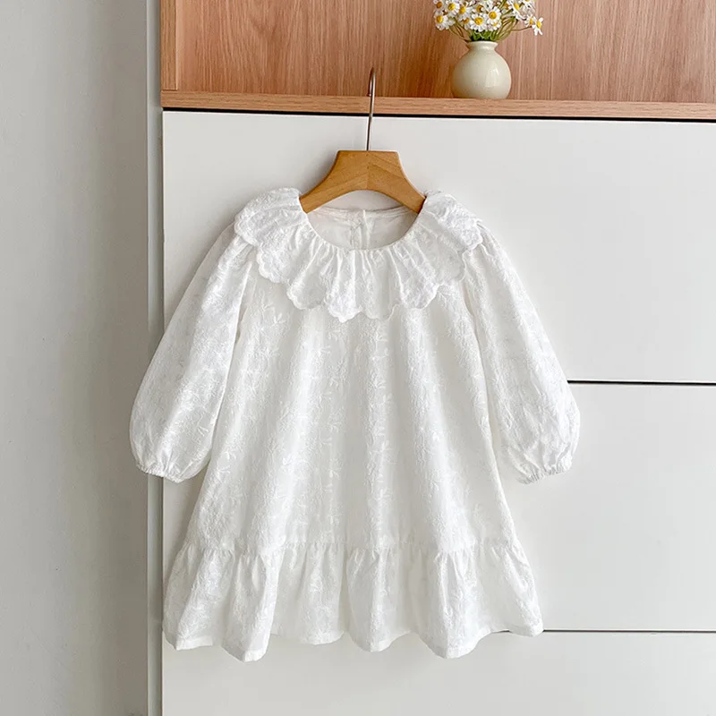 

Girls' Dress Spring and Autumn Long Sleeve Large Collar Embroidered Baby Girl Dress Cotton Stylish Children's Princess Dress