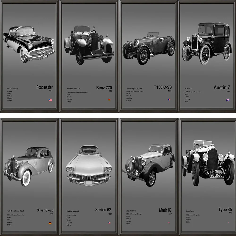 الشهيرة خمر الكلاسيكية الفاخرة سيارة الفن اللوحة المشارك قماش طباعة الديكور جدارية ديكور المنزل الحديث