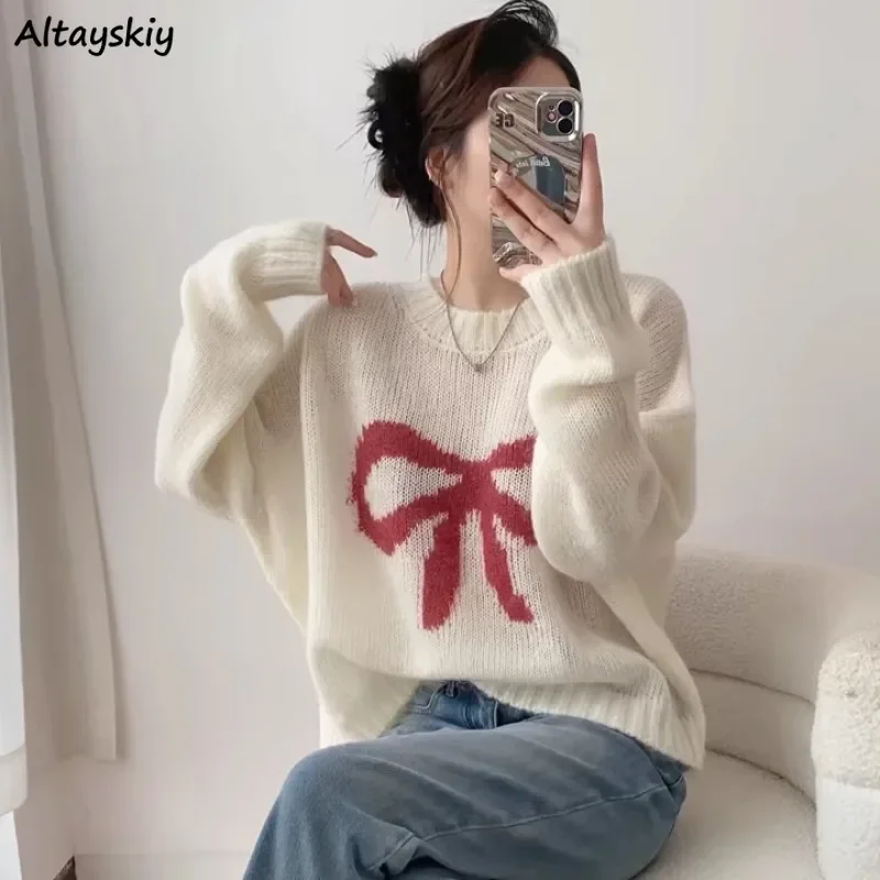 

Loose Pullovers Women Butterfly Printed All-match Microtransparent Knitted Tops Unique Korean Style Aesthetic Autumn V-neck Chic