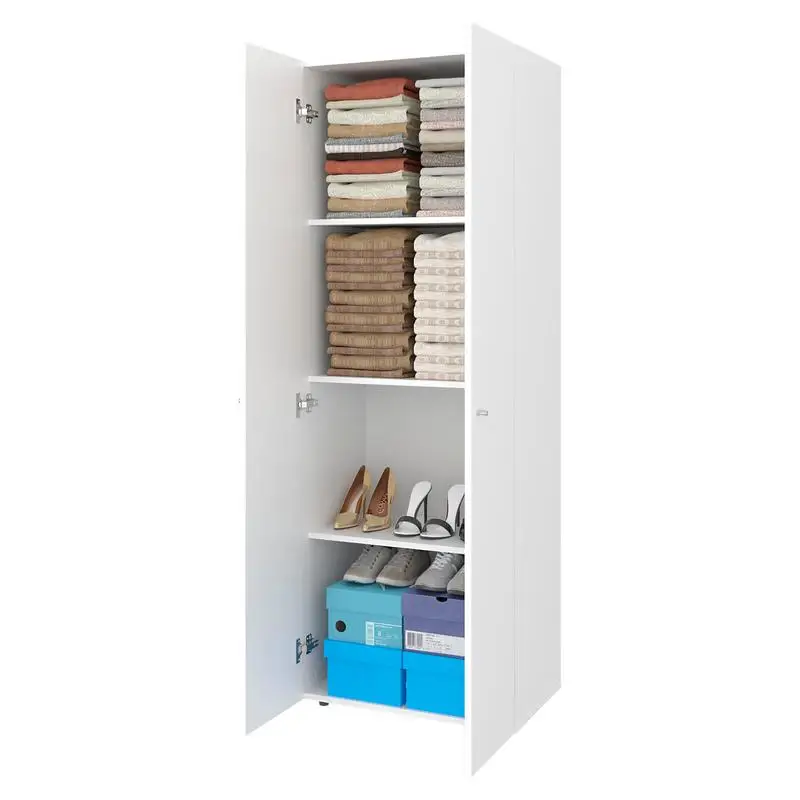 Armoire penderie blanche à 2 portes avec 4 étagères et solution de rangement verticale