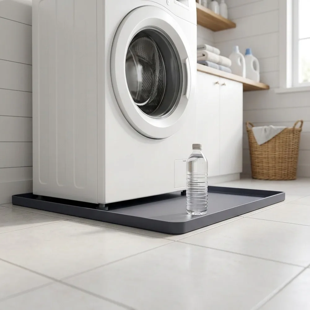 Gray Silicone Washing Machine Tray Waterproof Floor Protector Raised Edge Design Tear Resistant Material Rough Non-Slip Bottom
