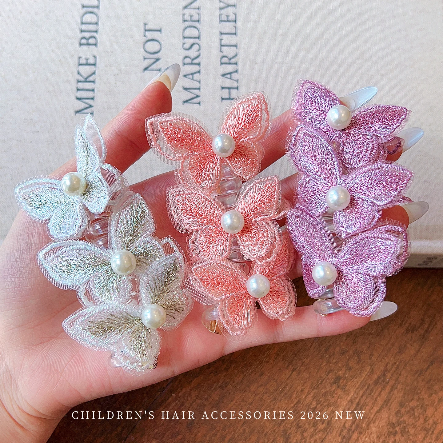 2026 Neue bestickte Schmetterlings-Telefonkabel-Haargummis für Damen und Mädchen – Modische rosa-lila elastische Haarbänder – Detail 4